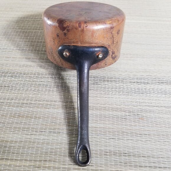 Vintage 4.5" Copper Saucepan Chef Cooking Pot Iron Handle Tin Lined Hand Rivets - Picture 6 of 13
